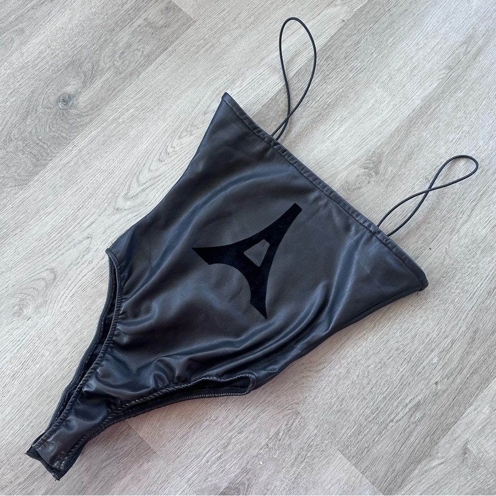 Maniere De Voir High Cut Faux Leather Bodysuit Women’s 4 Small Black Sexy Moto
